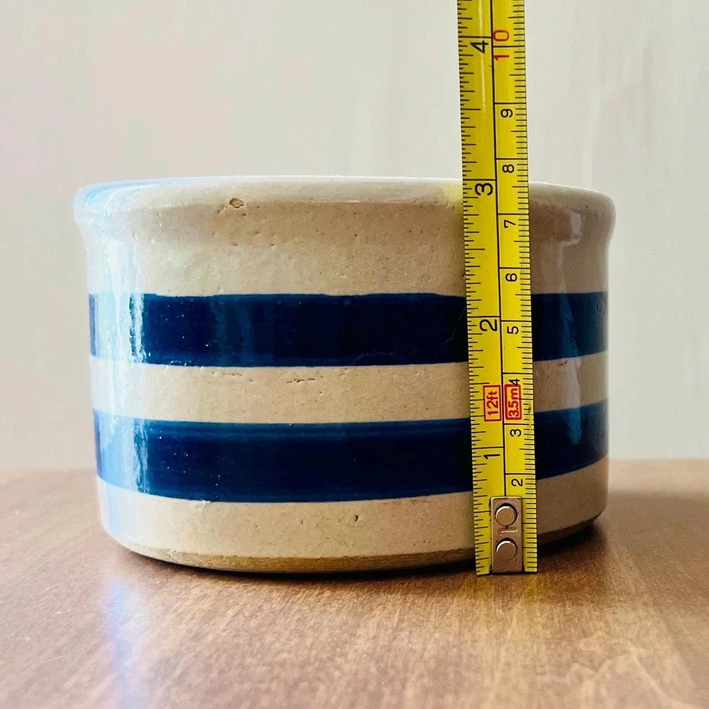 Vintage‎ Roseville Ohio Farmhouse Crock Blue & White Striped Robinson Ransbottom